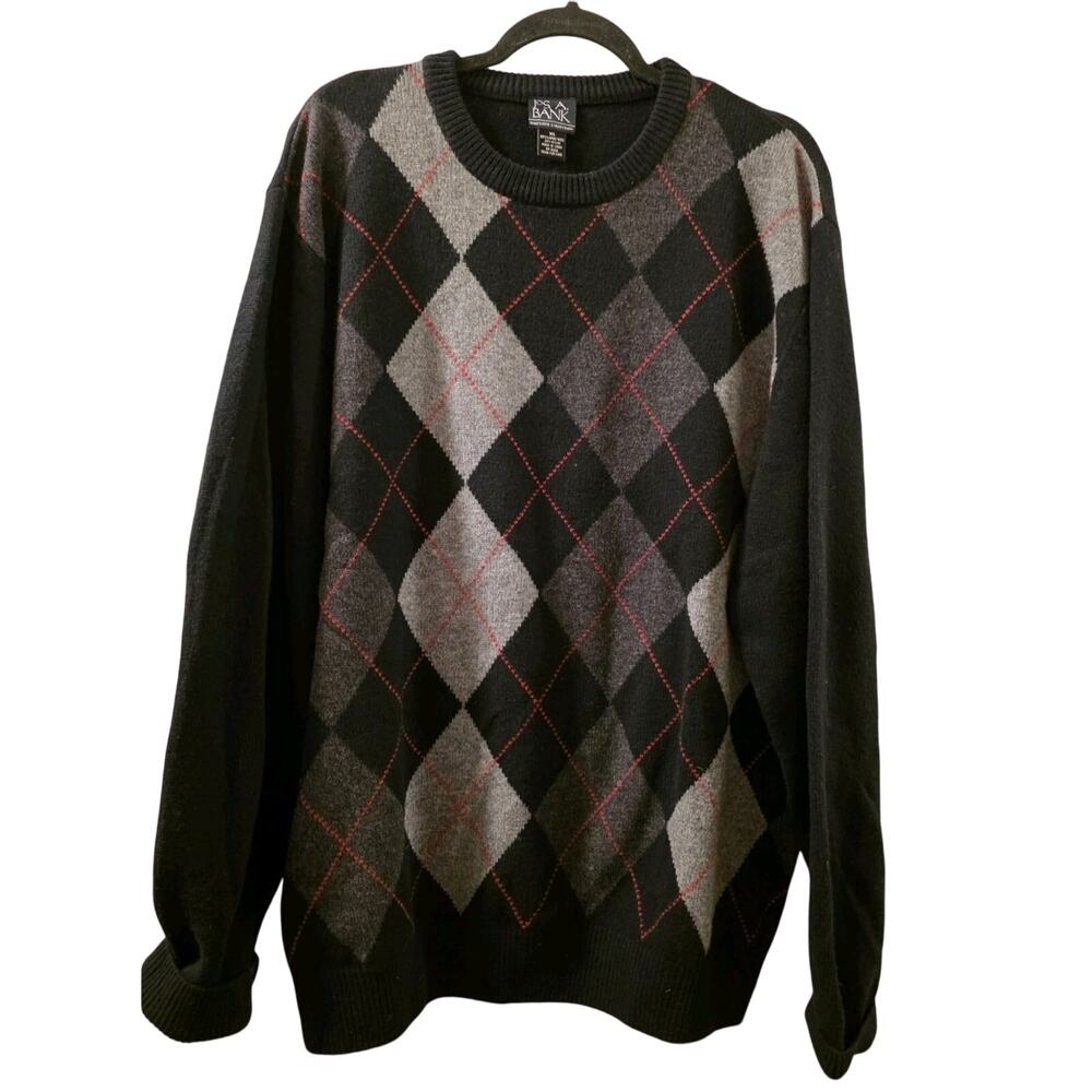 Jos. A. Bank Lambs Wool Argyle Pullover Knit Sweater Crewneck  XL Grandpa Preppy